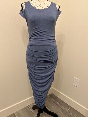 Bailey 44 Blue Cold-Shoulder Ruched Midi Dress